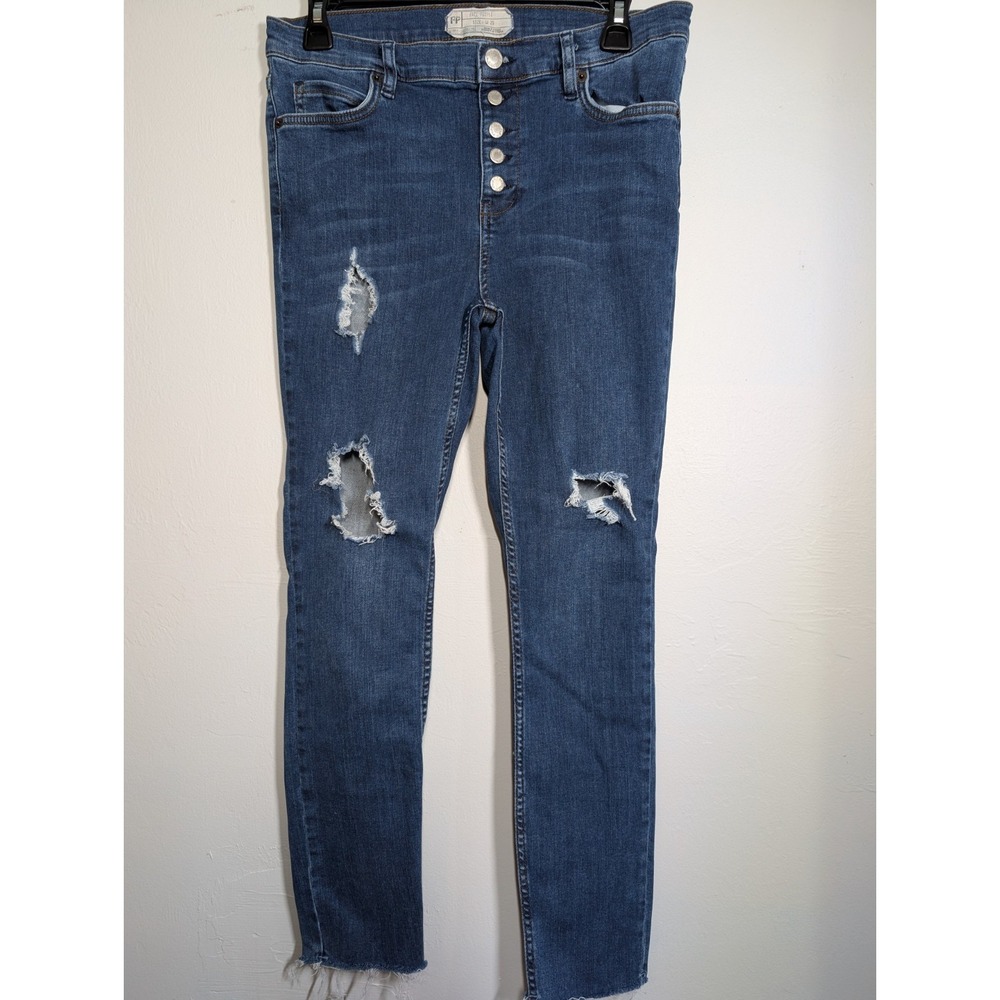 Free People Distressed High Rise Button Front Ankle Jean Denim Women's Size 29